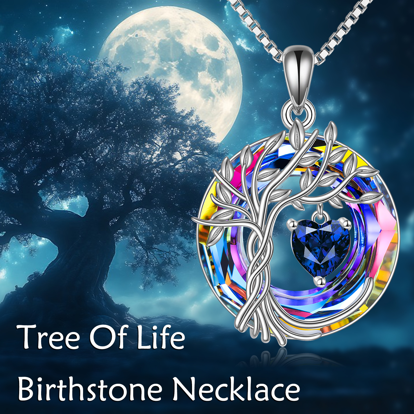 Women's 925 Sterling Silver Tree of Life Necklace with Sapphire Pendant